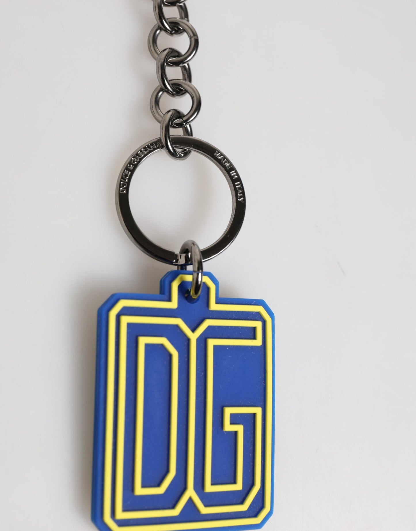 Blue Yellow DG Rubber Logo Silver Men Keychain Keyring