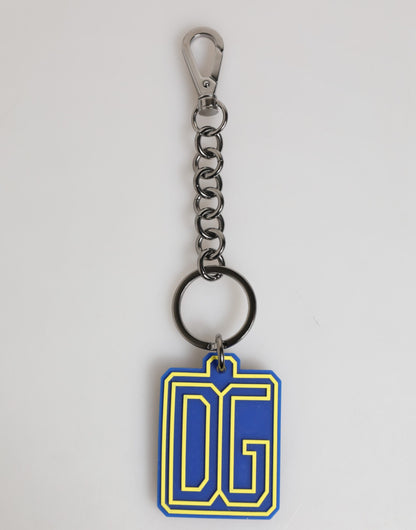 Blue Yellow DG Rubber Logo Silver Men Keychain Keyring