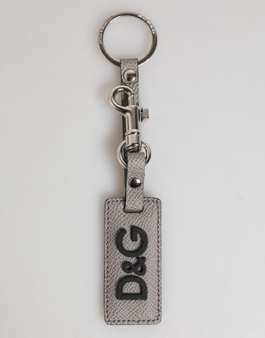 Gray Leather Logo Metal Ring Keychain Holder Men Keyring