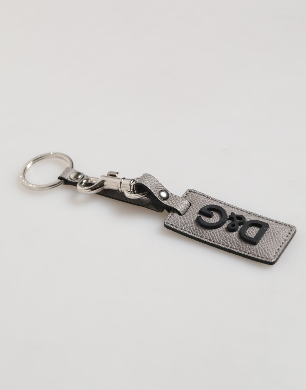 Gray Leather Logo Metal Ring Keychain Holder Men Keyring