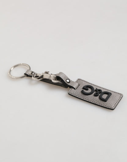 Gray Leather Logo Metal Ring Keychain Holder Men Keyring