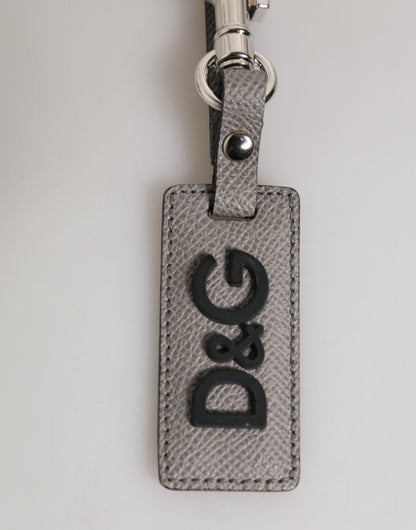 Gray Leather Logo Metal Ring Keychain Holder Men Keyring