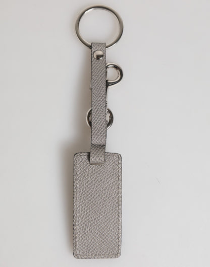 Gray Leather Logo Metal Ring Keychain Holder Men Keyring