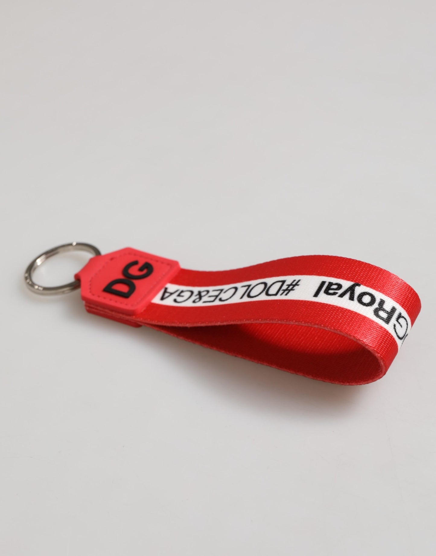 Red Logo Polyester Silver Brass Holder Keychain Men Keyring