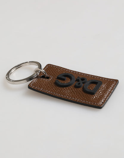 Dark Brown Leather Logo Metal Ring Keychain Holder Keyring