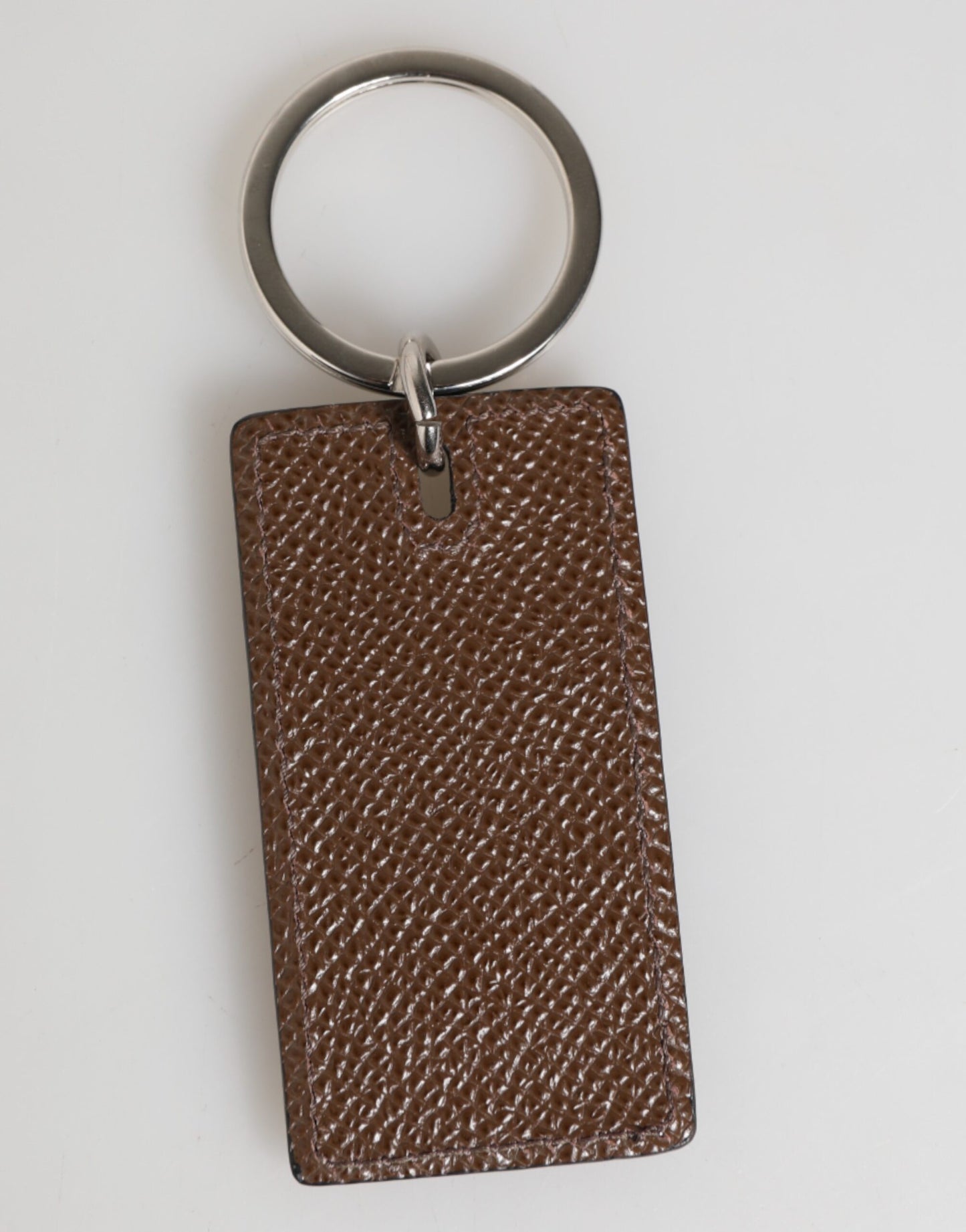 Dark Brown Leather Logo Metal Ring Keychain Holder Keyring