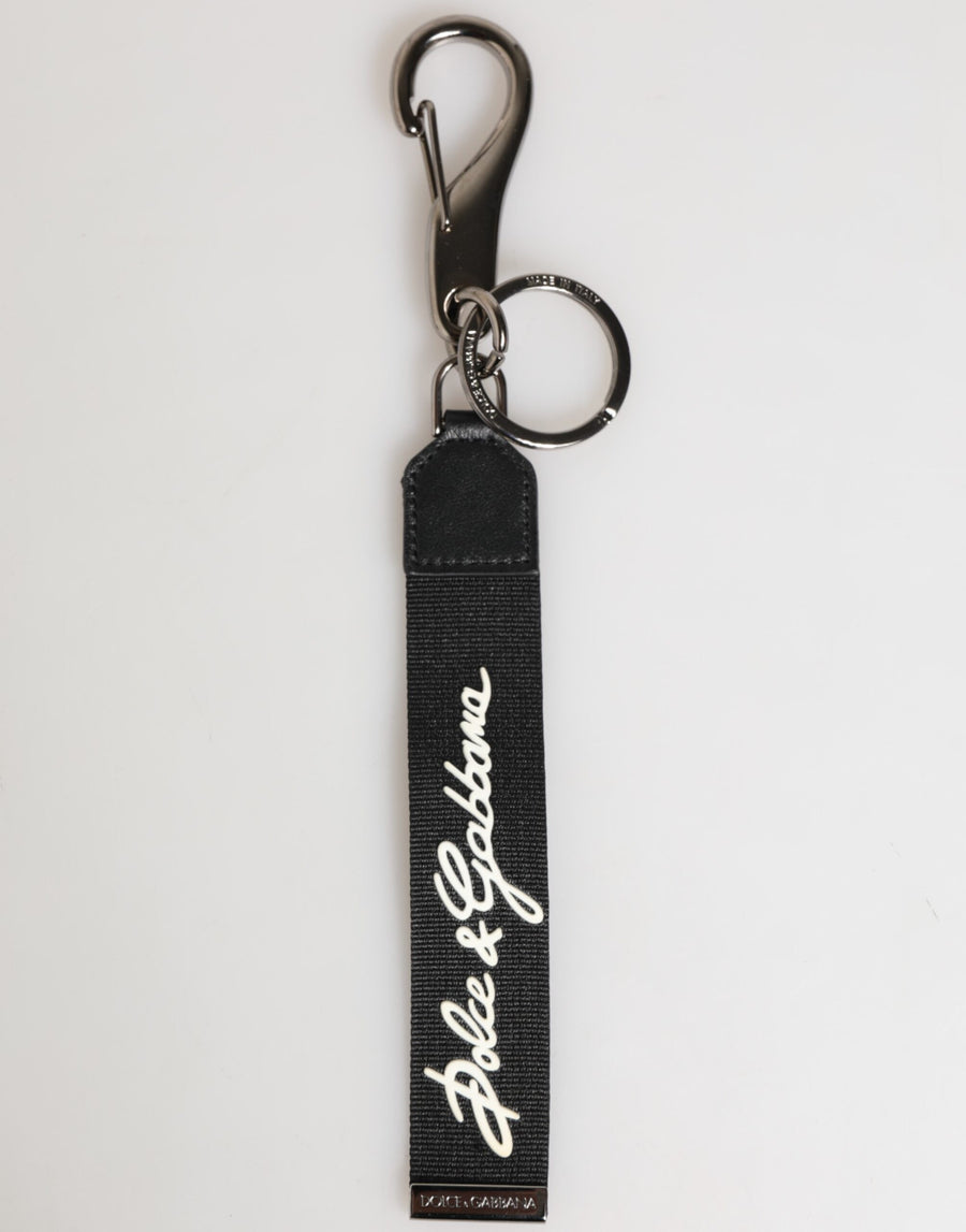 Black White Polyester DG Logo Silver Men Keychain Keyring