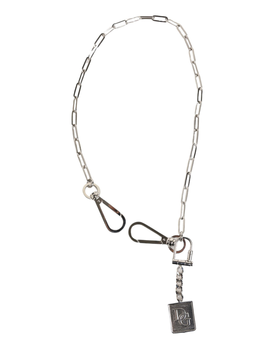 Silver Tone Metal Chain DG Logo Pendant Men Necklace