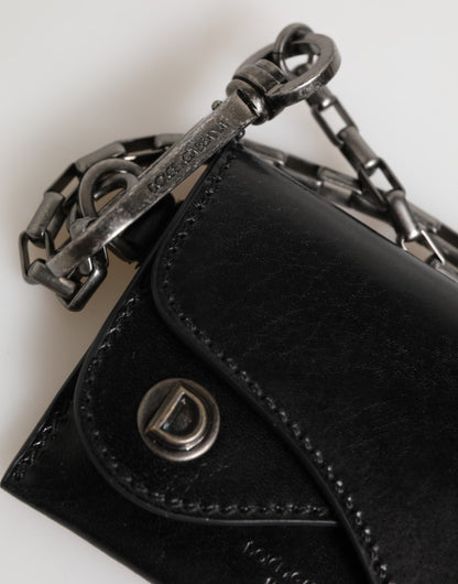 Black Cavallo Leather Wallet Chain Snap Bifold Card Holder