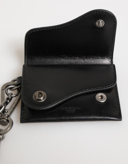 Black Cavallo Leather Wallet Chain Snap Bifold Card Holder