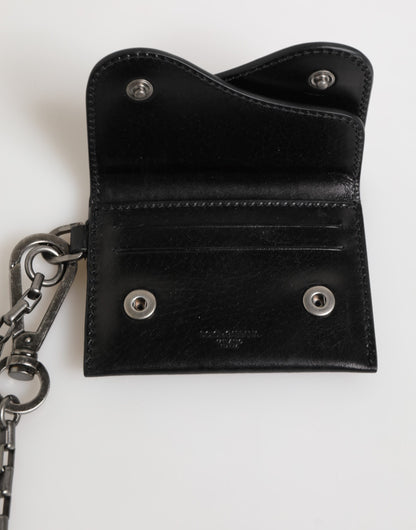 Black Cavallo Leather Wallet Chain Snap Bifold Card Holder