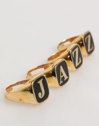 Gold Tone Brass JAZZ Letter Set 4 Pieces Adjustable Ring