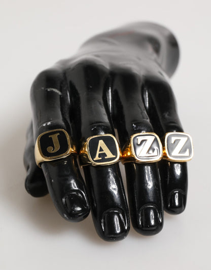 Gold Tone Brass JAZZ Letter Set 4 Pieces Adjustable Ring