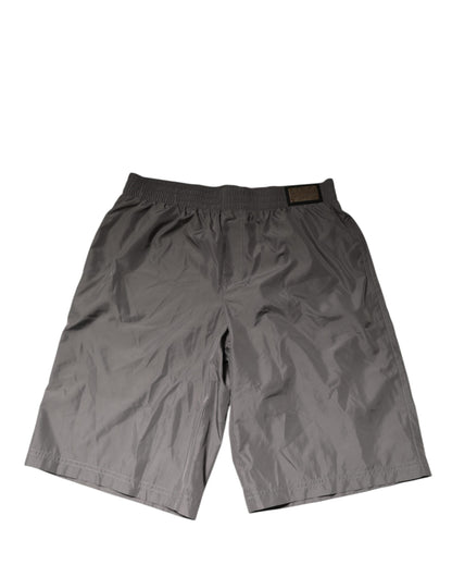 Light Gray Nylon Elastic Waist Shorts Swimwear