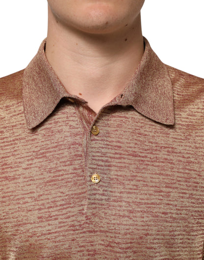Brown Silk Textured Short Sleeve Polo T-shirt