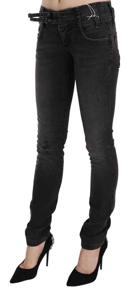 Black Washed Low Waist Slim Fit Skinny Denim Pants Jeans
