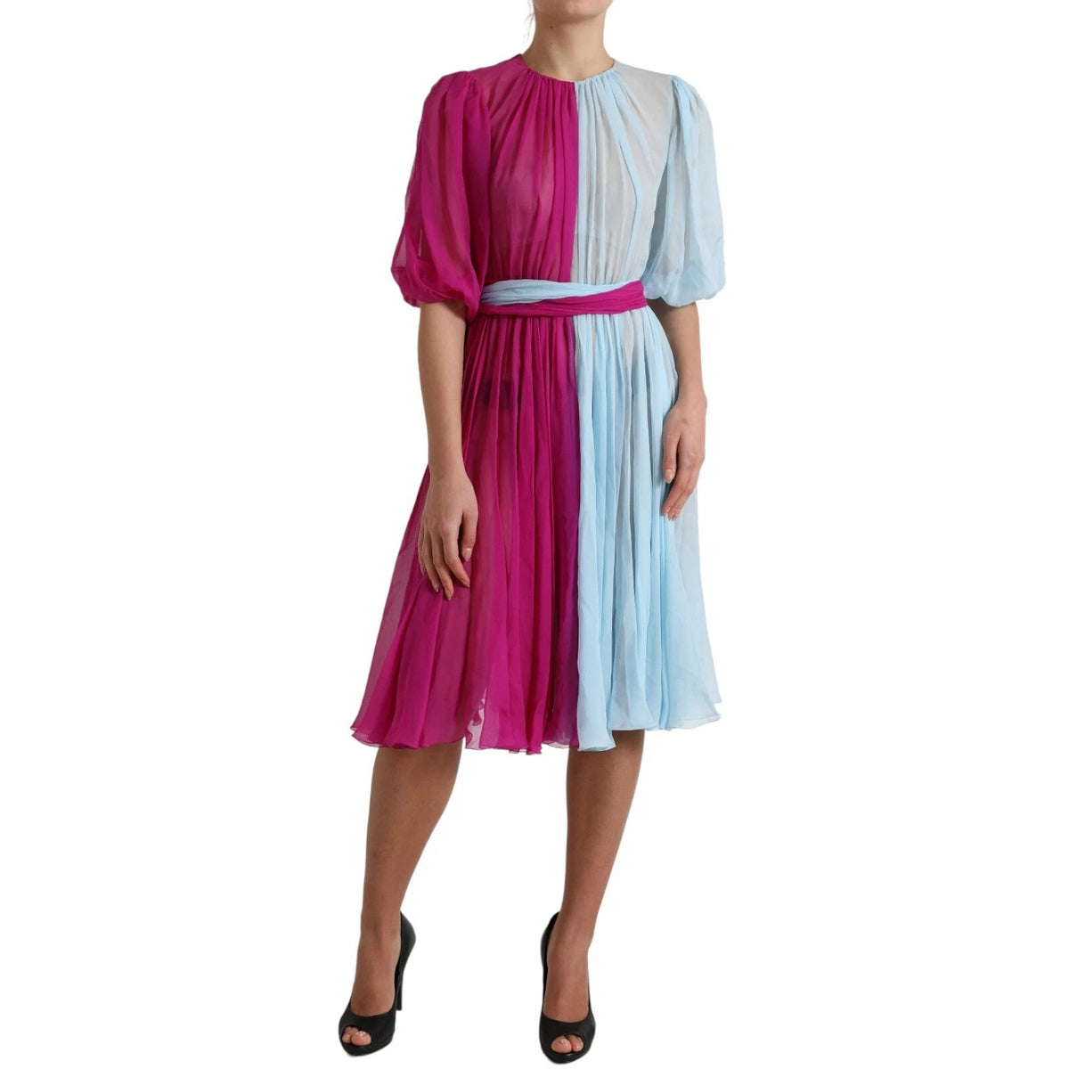 Light Blue Silk Two Tone Midi Dress
