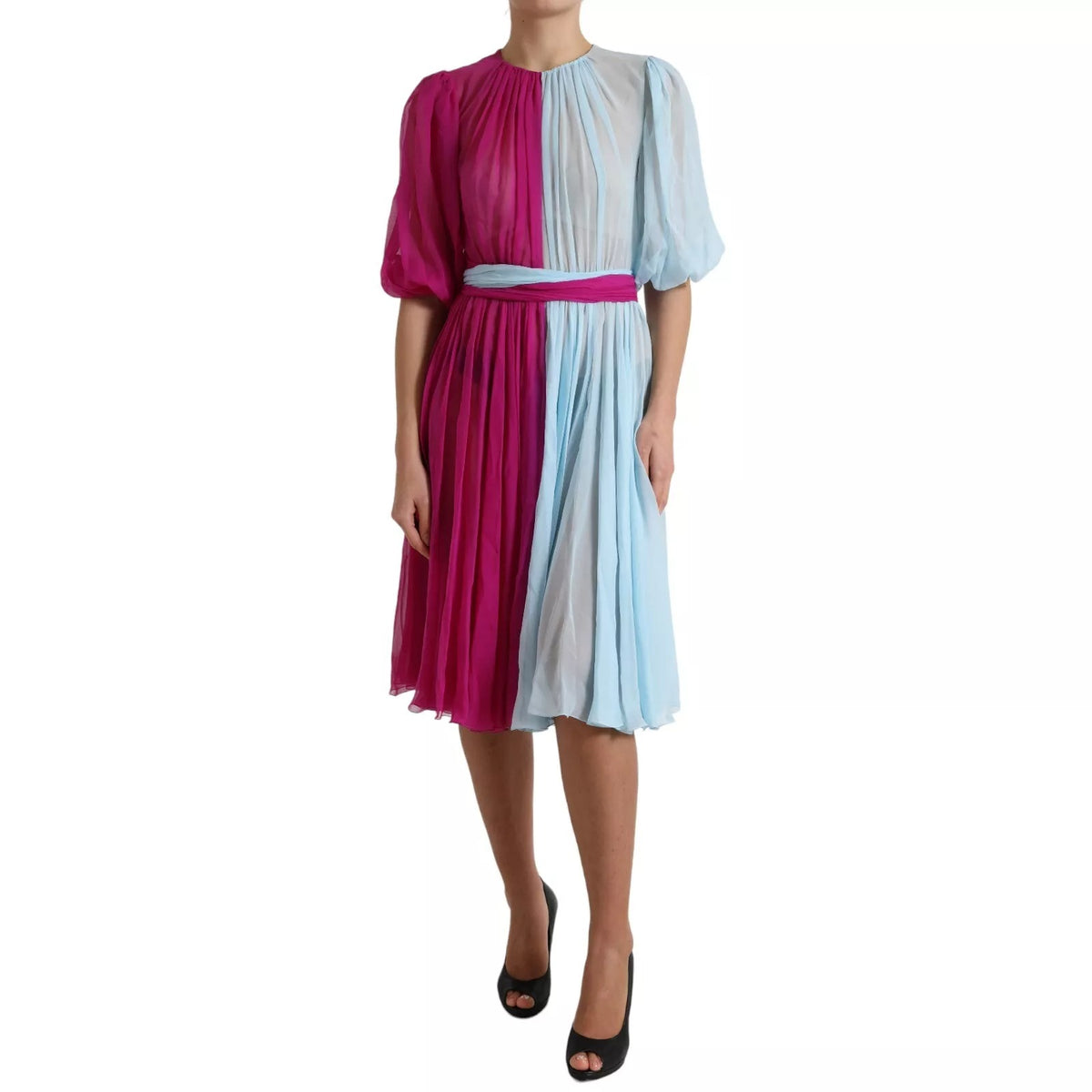 Light Blue Silk Two Tone Midi Dress