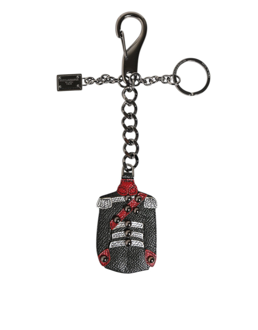 Black Red Military Leather Patch DG Logo Keychain Keyring