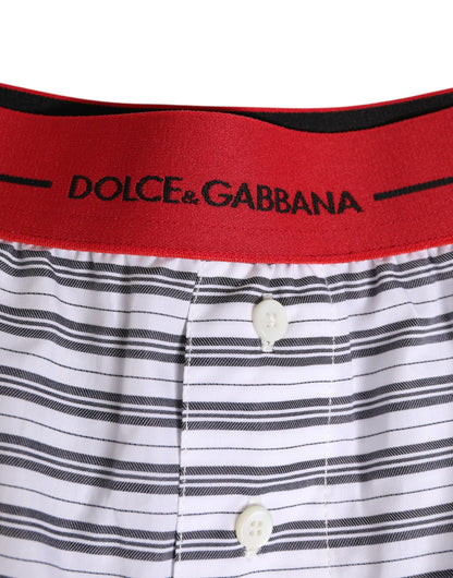 White Striped Cotton Red Waistband Shorts Swimwear