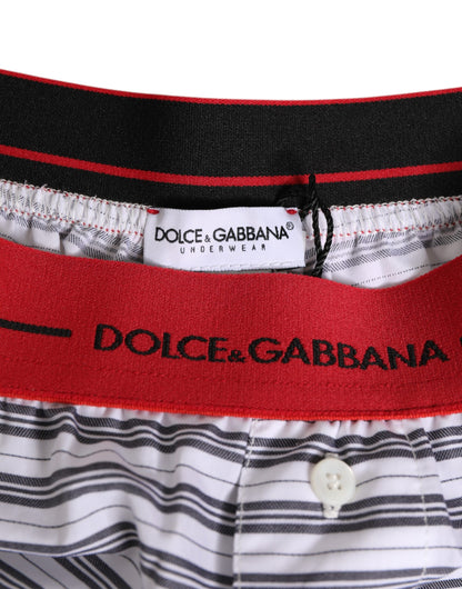 White Striped Cotton Red Waistband Shorts Swimwear