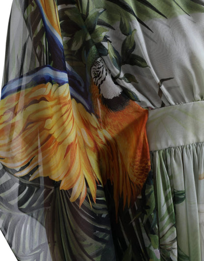 Multicolor Silk Jungle Print Women Maxi Dress