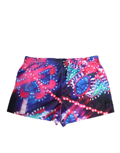 Multicolor Neon Print Polyester Shorts Swimwear