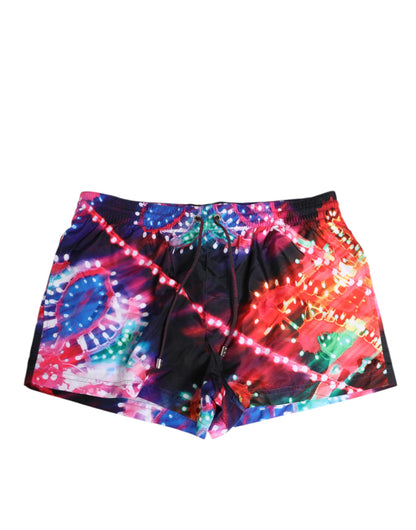 Multicolor Neon Print Polyester Shorts Swimwear