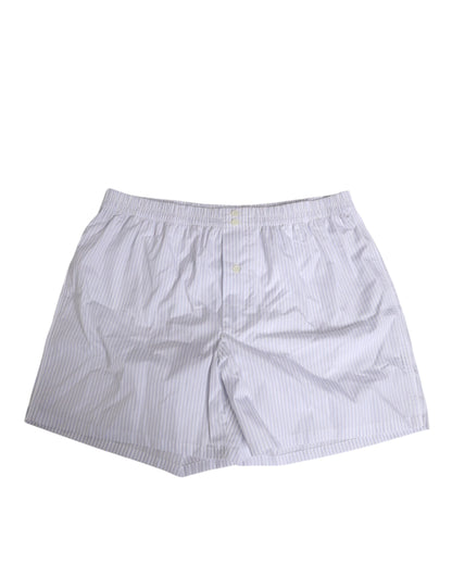 White Blue Cotton Striped Button Fly Shorts Swimwear
