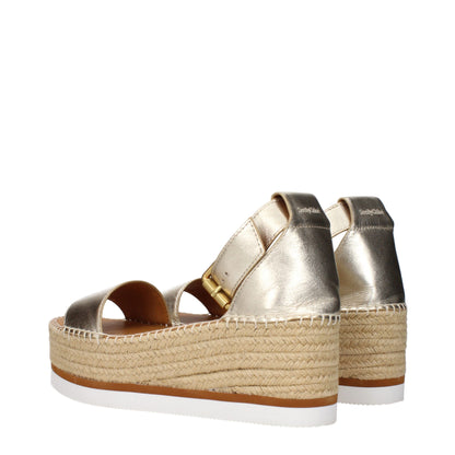 Gold Leather Wedge Sandals