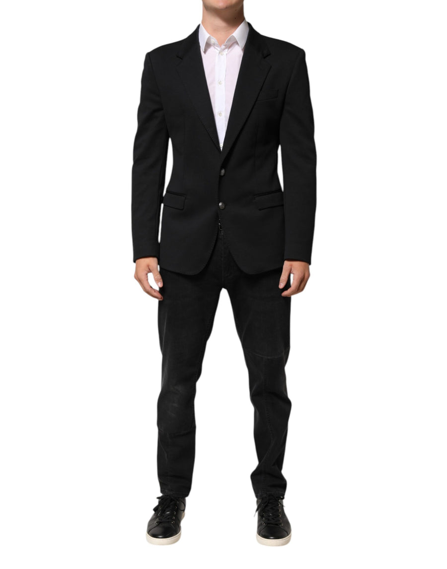 Dark Blue Cotton Men Jacket Coat Blazer Suit
