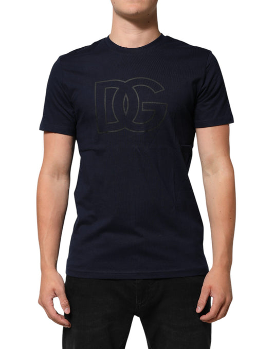Dark Blue Cotton DG Logo Print Men’s Top T-shirt