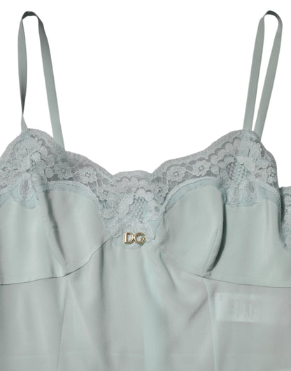 Light Blue Silk Lace Midi Bodycon Slip Dress