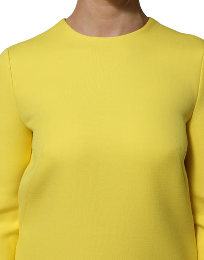 Yellow Viscose Acetate Mini Long Sleeve Dress