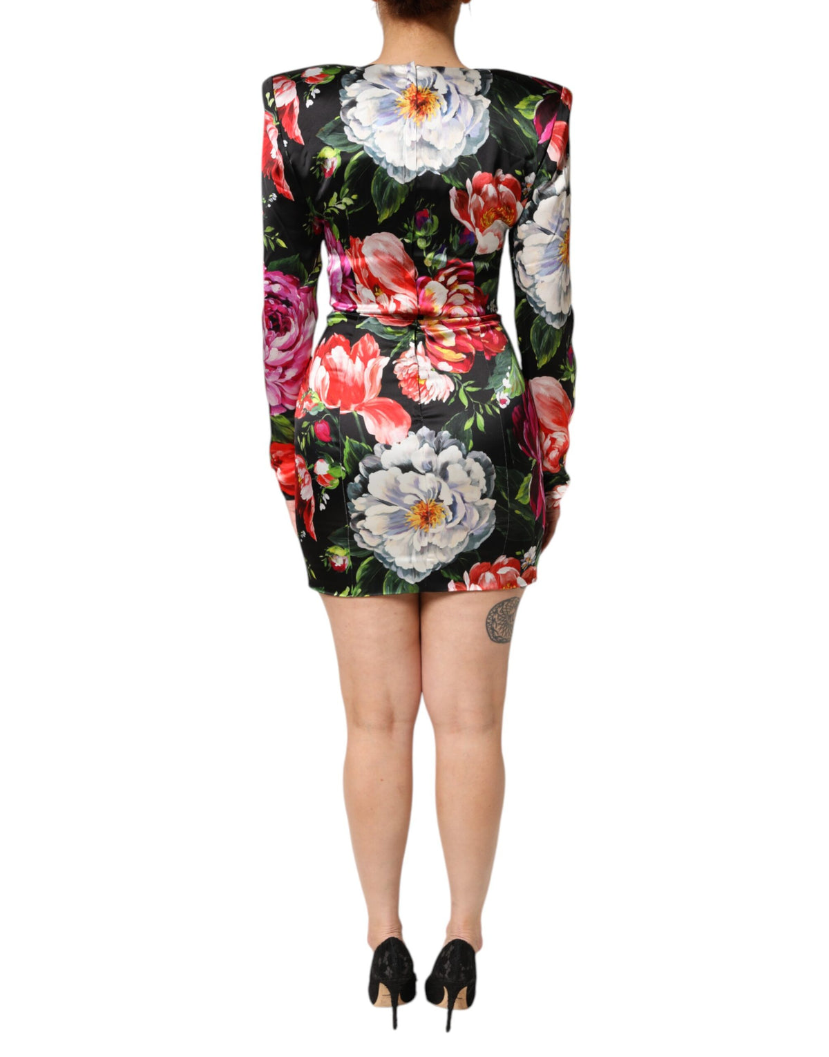 Black Floral Fiori Pittorici Mini Bodycon Dress
