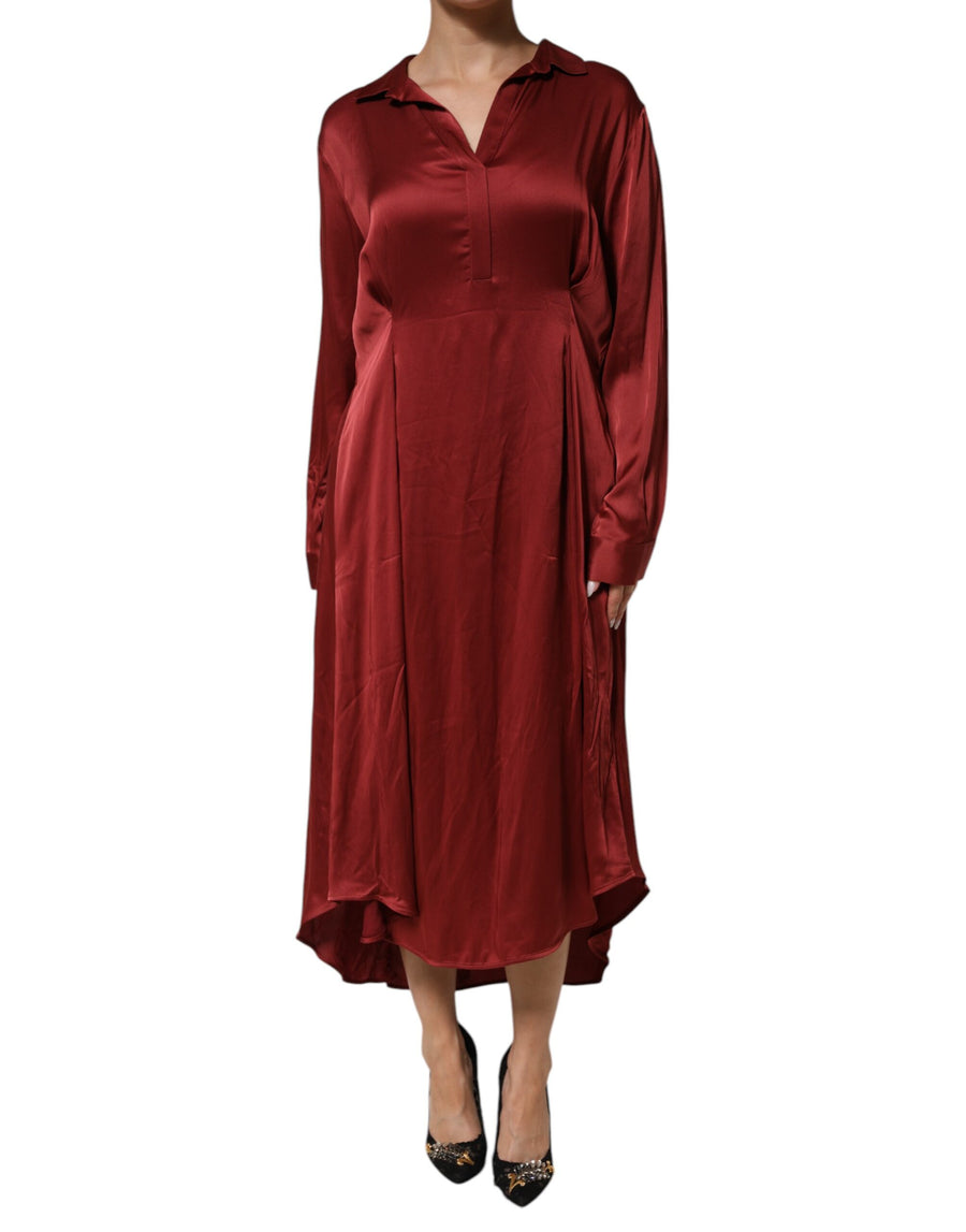 Burgundy Acetate Viscose Satin Long Dress