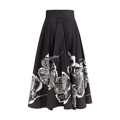 Black Polyester Midi Skirt