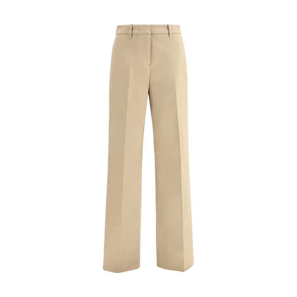Beige Cotton Casual Pants