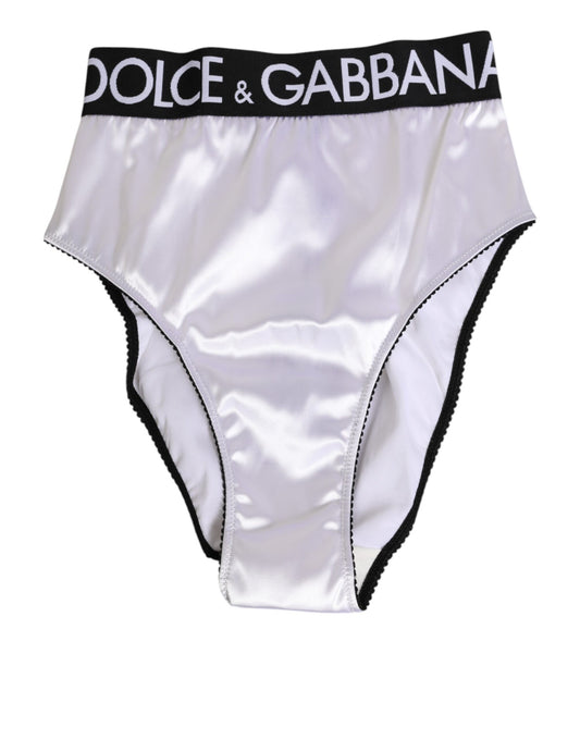White Satin High-Waist Black Logo Women Underwear
