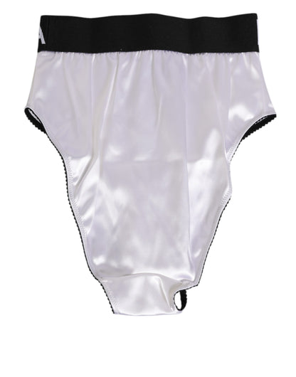 White Satin High-Waist Black Logo Women Underwear