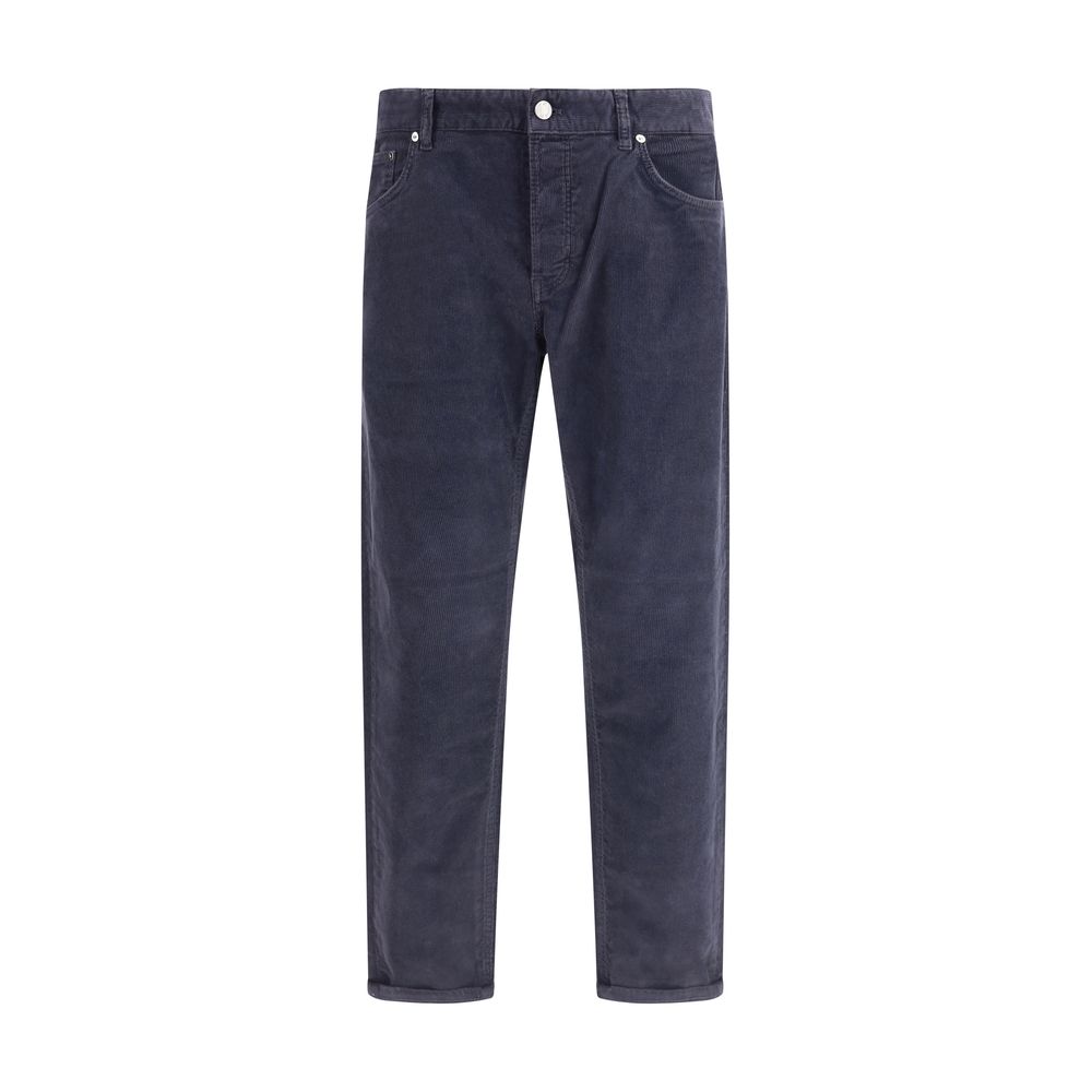 Blue Cotton Casual Pants