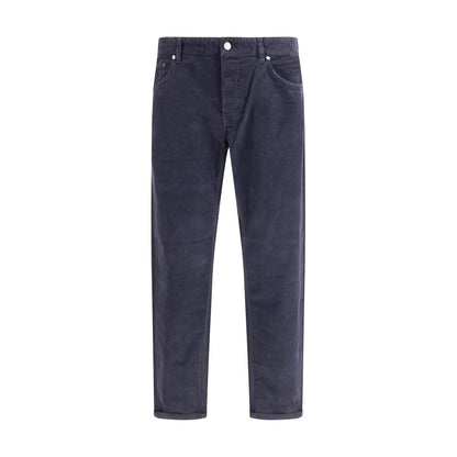 Blue Cotton Casual Pants