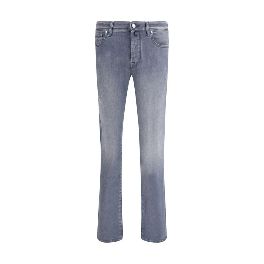 Gray Cotton Slim Fit Jeans