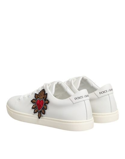 White Leather Sacre Heart Patch Sneakers  Shoes