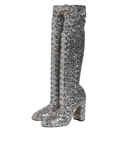 Shoes Silver Sequins Glitter High Heel Boot Shoes
