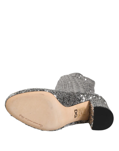 Shoes Silver Sequins Glitter High Heel Boot Shoes