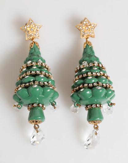 Gold Brass Multicolour Christmas Tree Earrings