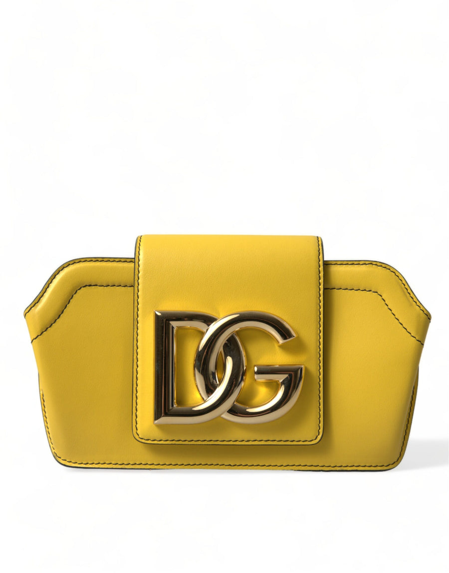 Yellow Smooth Leather DG Logo Clutch Crossbody Case Bag