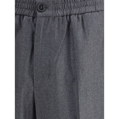 Gray Fleece Wool Casual Pants