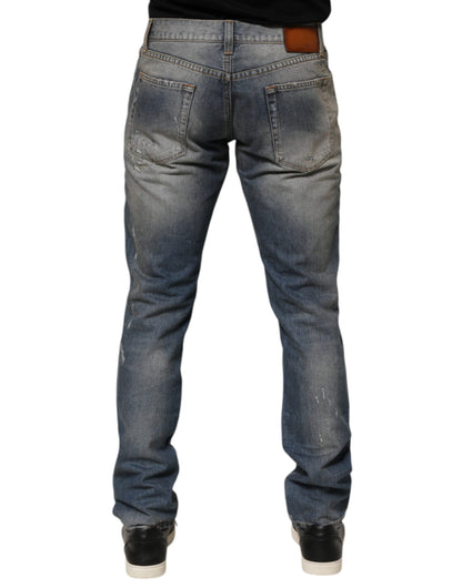 Blue Distressed Denim Slim Fit Pants Jeans